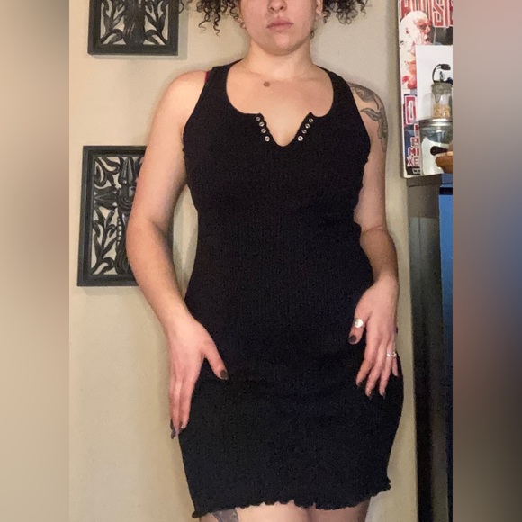 Lettuce Hem Lace Up Henley Ribbed Tank Dress - Picture 7 of 8